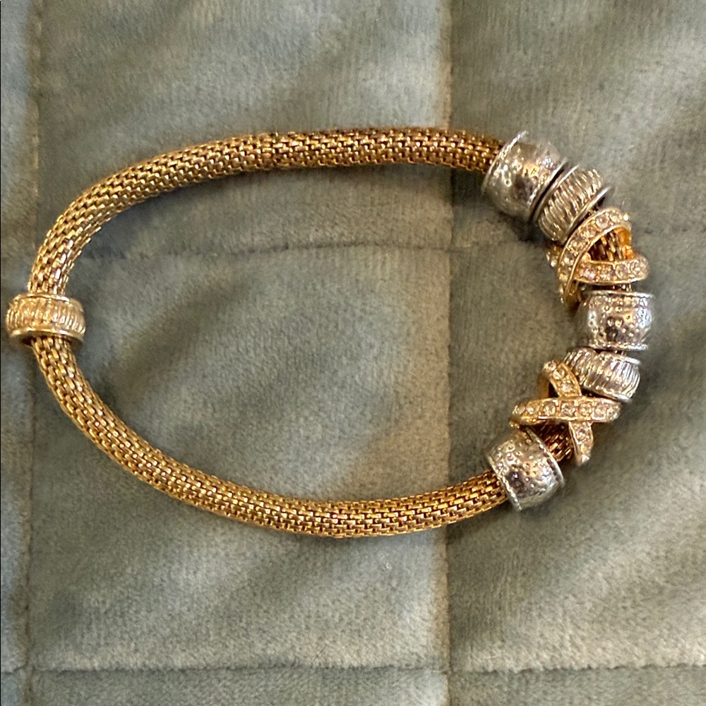 Gold Mesh Bracelet with Pave Accent Beads